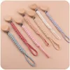 Handmade Crochet Cotton Baby Pacifier Chain Wooden Heart Shape Dummy Holder Clip For Teething Nursing Chewing Toys Shower Gift 2