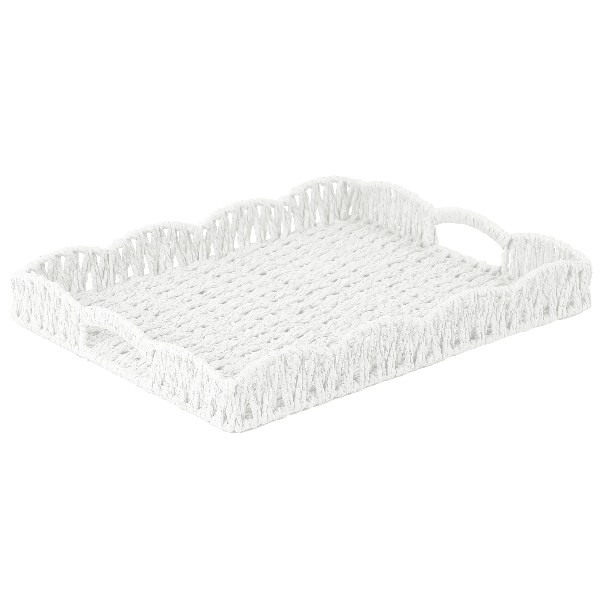 Scalloped Paper Rope Woven Storage organizer Basket Woven Rattan Baskets with Handle Tray Shelf Decorative Fruit Storage Baskets