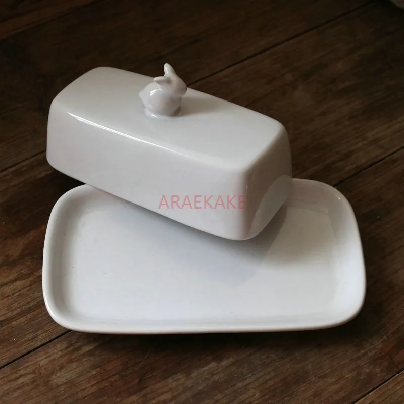 Ceramic white rabbit plate, baking bowl, rabbit seasoning jar, butter box, Mid Autumn Festival bunny