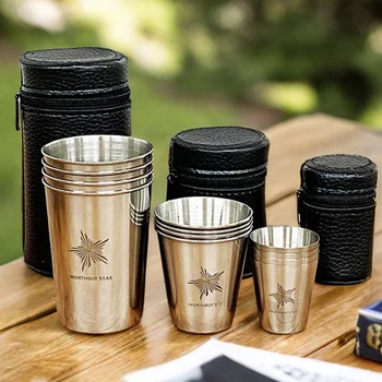 WORTHBUY Outdoor Practical Travel Stainless Steel Cups With Bag Portable Camping Mugs Whisky Wine Glasses Drinking Water Mug