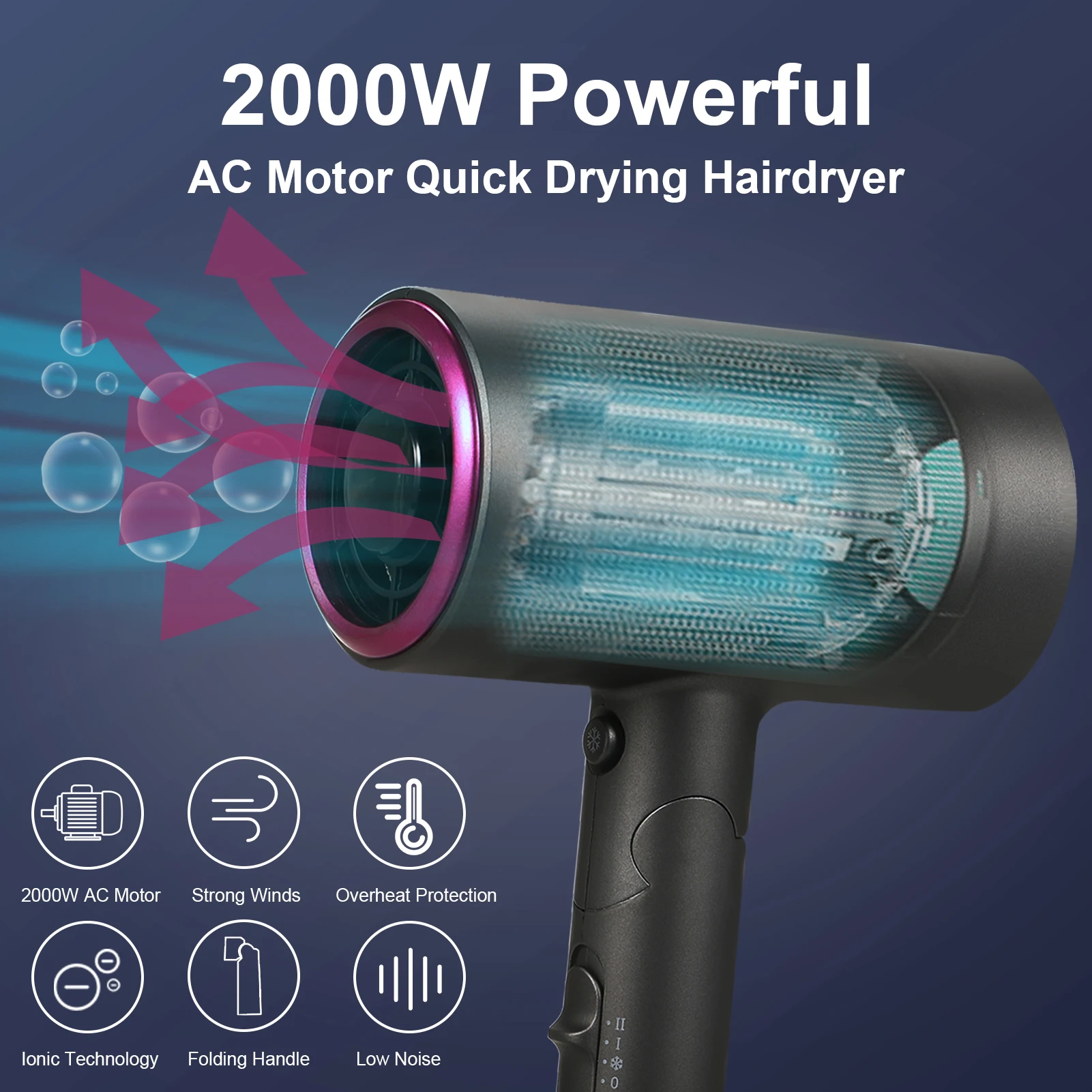 2000W Hair Dryer Large Wind Quickly Drying Hydrate Hair Household Hotel Hair Salon Hair Dryer Large Wind Hair Dryer Hydrate Hair