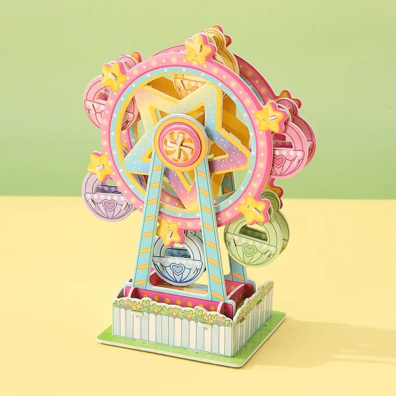 Kids' 3D Ferris Wheel&Carousel Puzzle|DIY Paper Craft Assembly Toy|Educational Brain Teaser|Hand-Eye Coordination Training