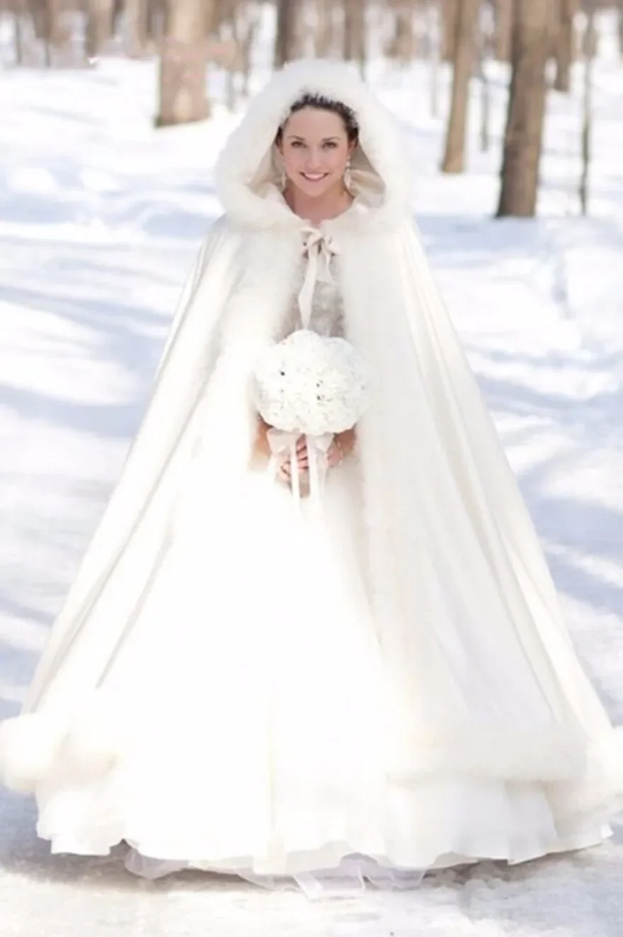 

winter white Satin with Faux fur Santa cloak Wedding coat Party wrap Lady cape Elf dress up Wedding Bolero custom