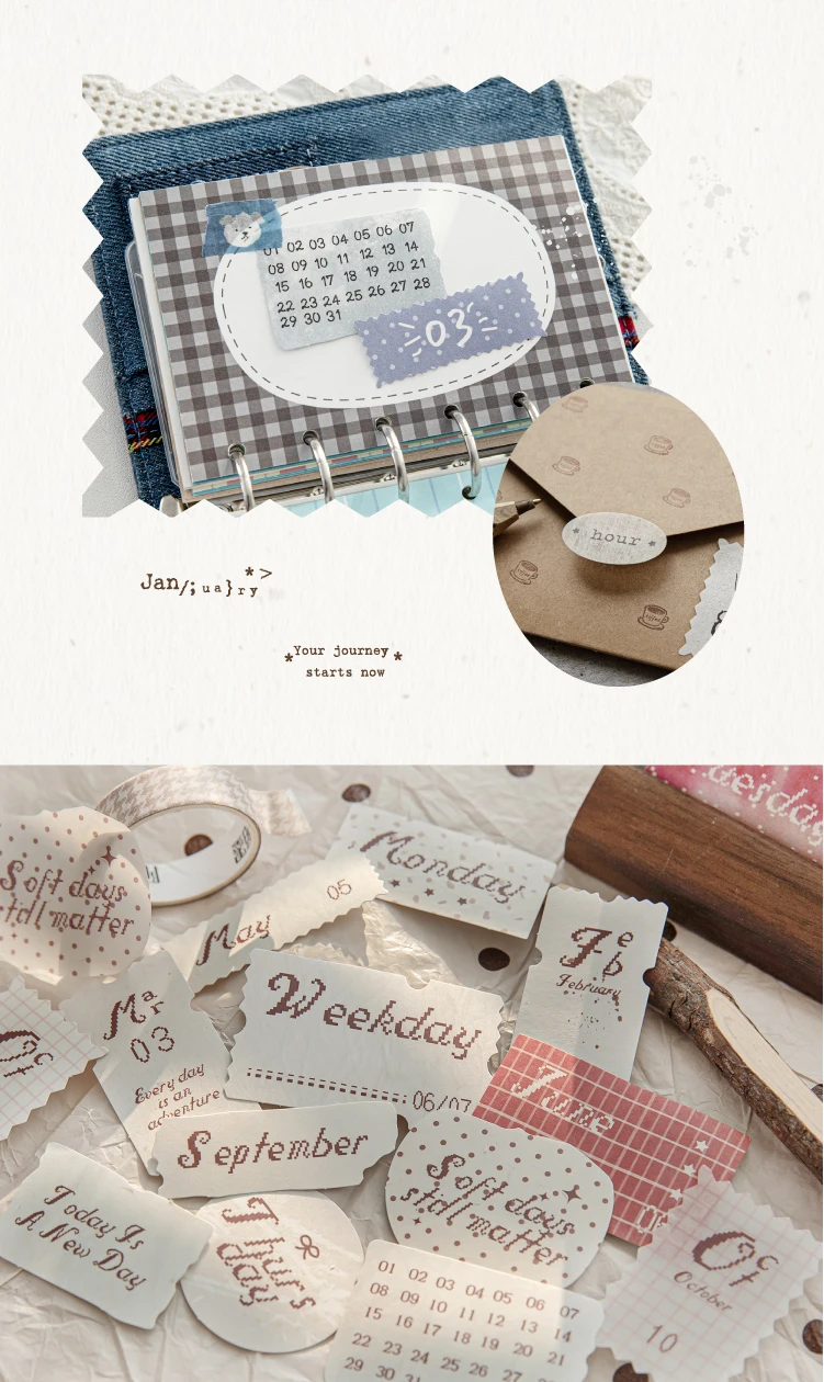 50 Stück Aufkleber mit gebrochenen Stoffen, DIY-Aufkleber für Tagebuch, Scrapbooking, Festival, Geburtstag, Party, Geschenk, Dekorationen, Etiketten, Schreibwaren – Detail 17