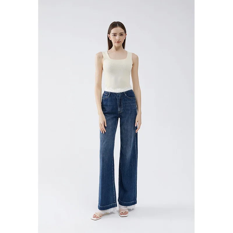 

Fashion Luxury Designer cloth 23 Spring New High Waist Lyocell Soft Thin Material Loose Fit Wide Leg Floor Dragging Jeans Women