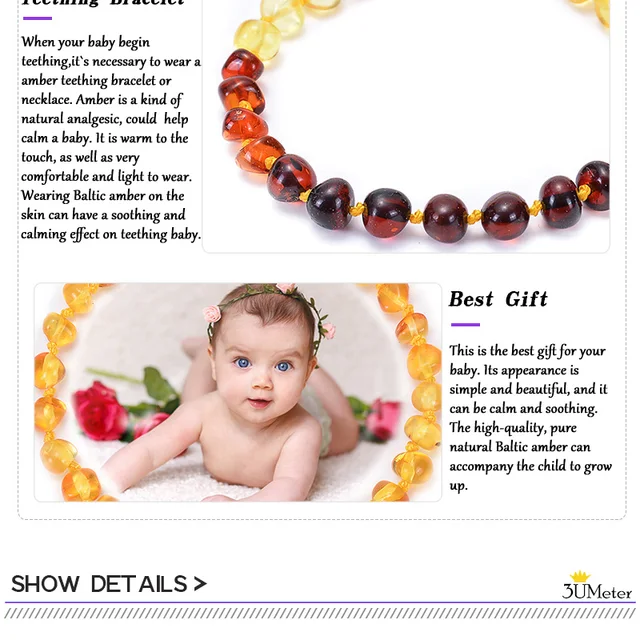 Natural Baltic amber necklace for baby
