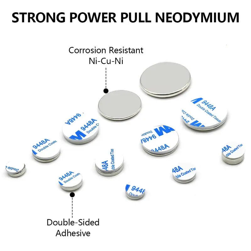 N35 Super Strong Neodymium Magnet Round With double-sided adhesive NdfeB Powerful Permanent Magnetic imanes Refrigerator Magnets - Image 2
