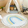 Round Rug with Tassels Bedroom Living Room Decoration Cute Cartoon Kids Carpet Children Area Rugs Home Decor Machine Washable 3