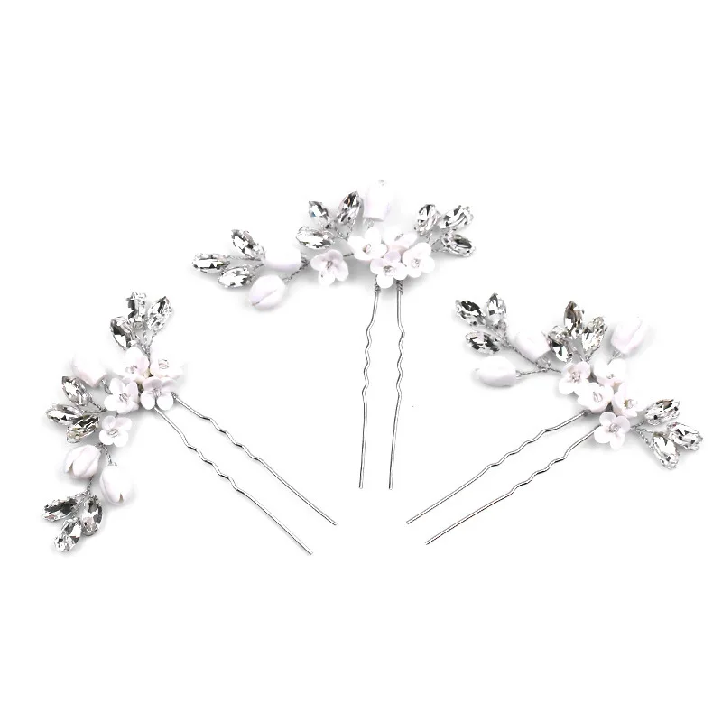 Bridal Hair Accessories Hair Accessories Girls Hair Accessories Silver Rhinestone Clay Flower Headwear Wedding Bridal Hair Forks