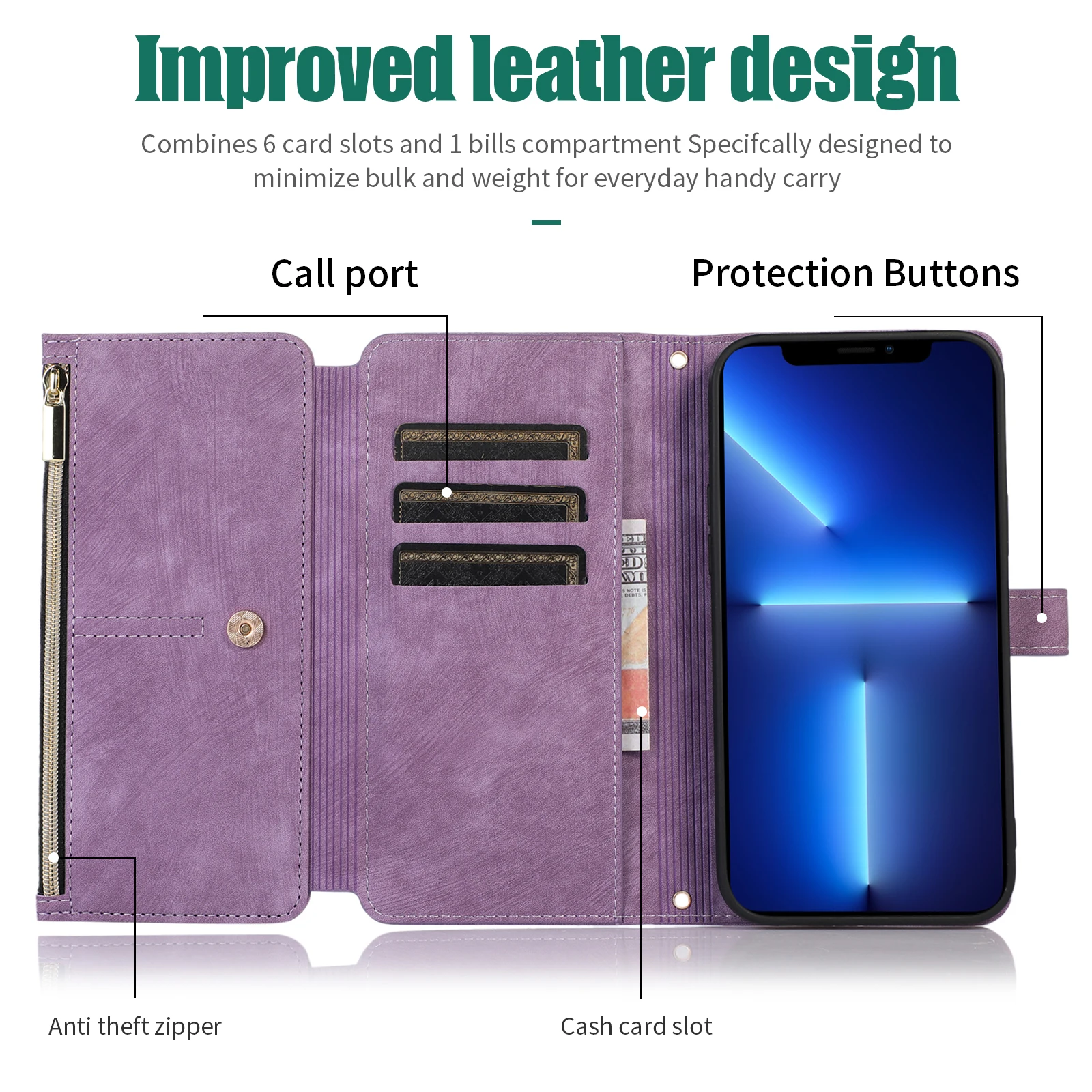 Elegant Crossbody Leather Phone Case with Long Lanyard and Zipper Wallet