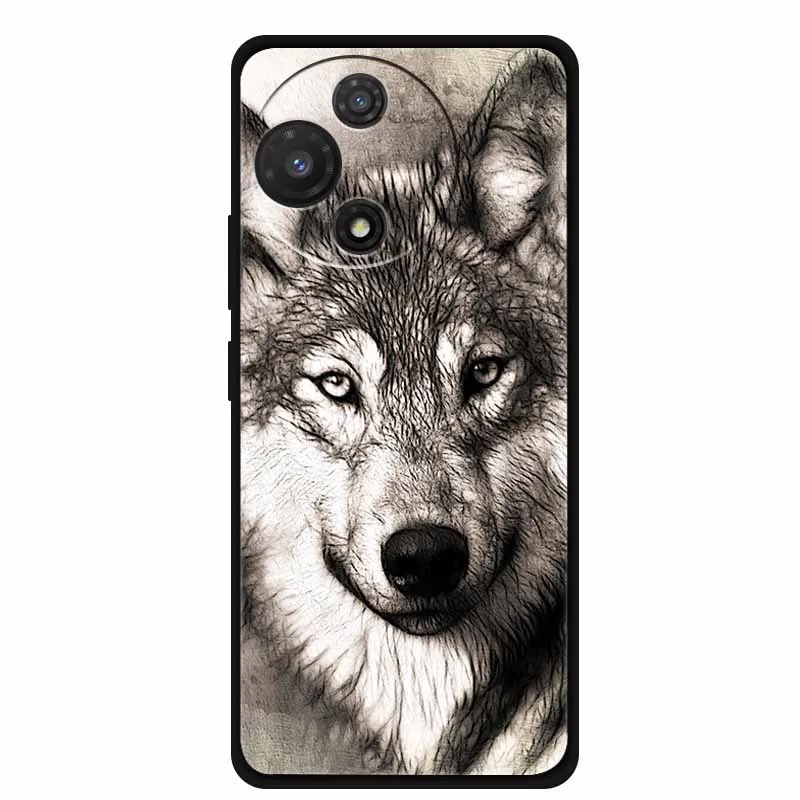Black Soft Silicone TPU Phone Case with Cool Wolf Design - Shockproof and Protective Cover