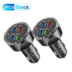 High - Power 4 - Port USB - C Fast Car Charger with PD 250W and QC 3.0 Technology - 2PCS Black
