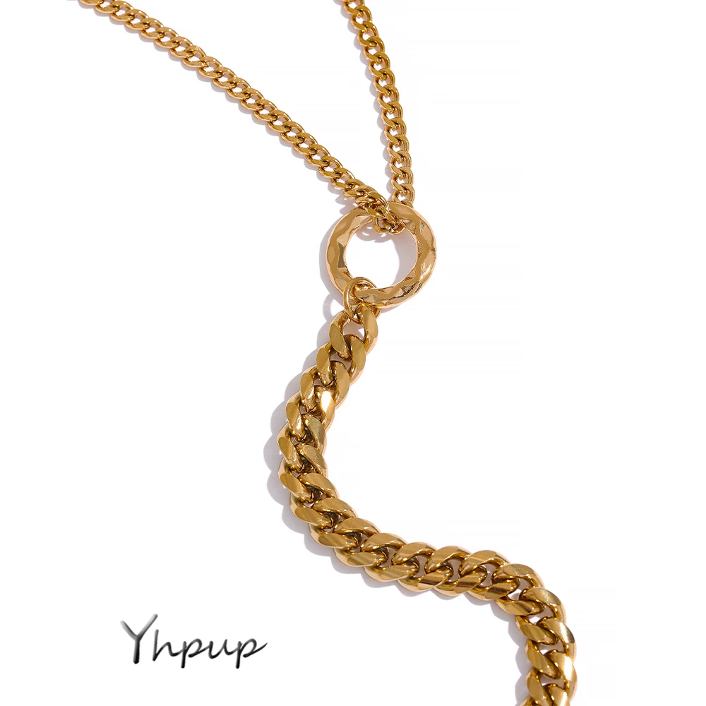 Yhpup Gold Color Chain Statement Necklace for Women Stainless Steel Metal Charm Simple Jewelry Bijoux Acier Inoxidable Femme women jewelry