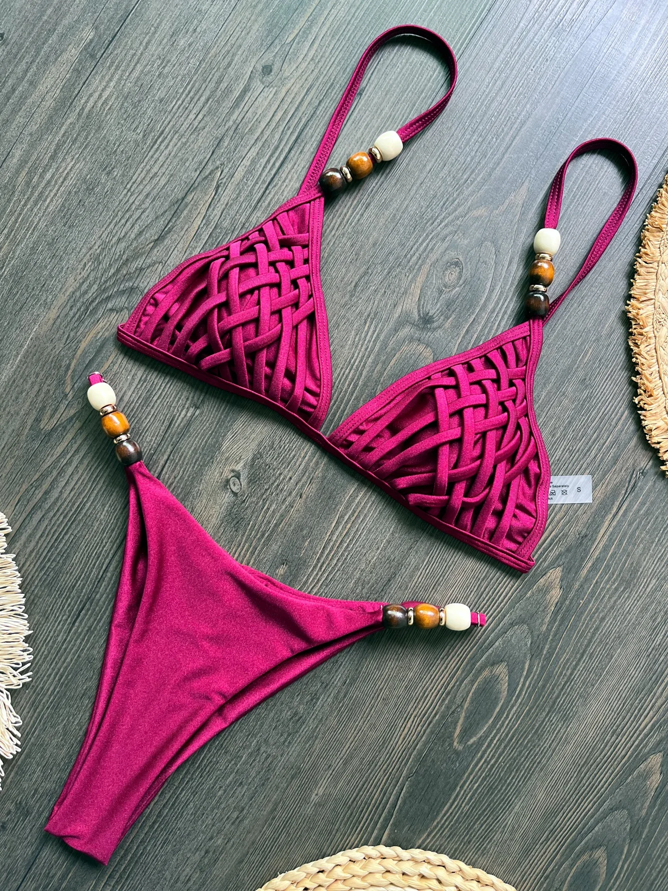 Sexy brown bikini set 2026 pearl detail