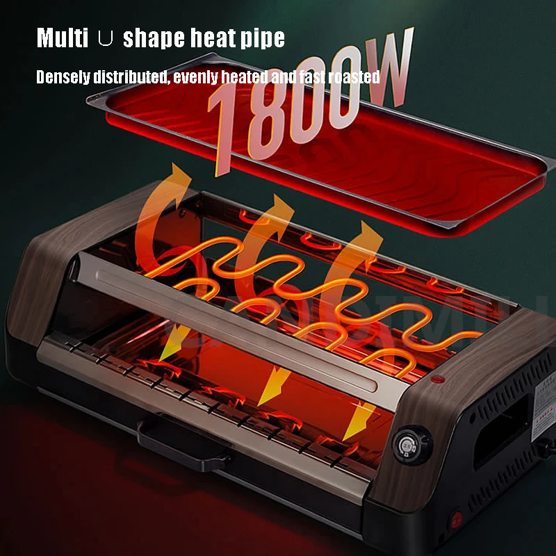 1800W Household Electric Grill Oven Multifunctional Automatic Barbecue machine Indoor Roast Meat Dish Plate 5