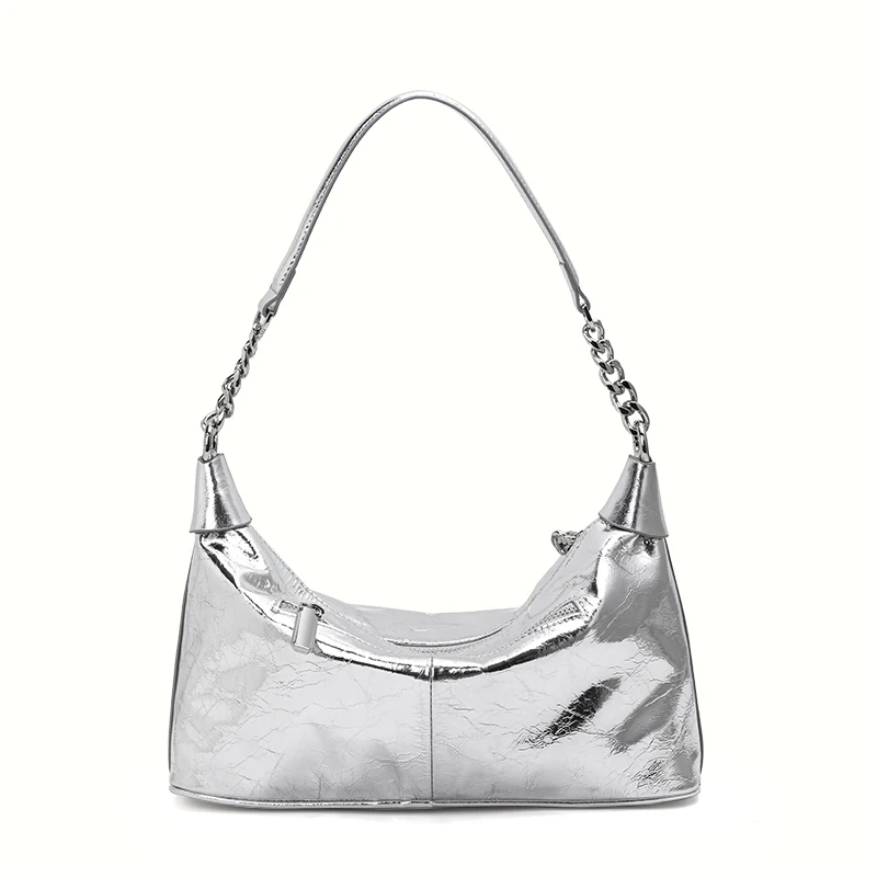 Fashionable women's underarm chain bag, made of cowhide material, in the shape of dumplings, with adjustable shoulder straps 3