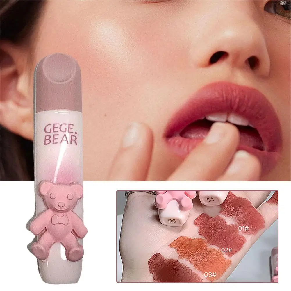 

Gegebea Gogo Bear Tender Color Lip Glaze Soft Mist Lip Nhung Môi Mist Mud Lipstick Matte Lip Gloss Milk Son L7Y6