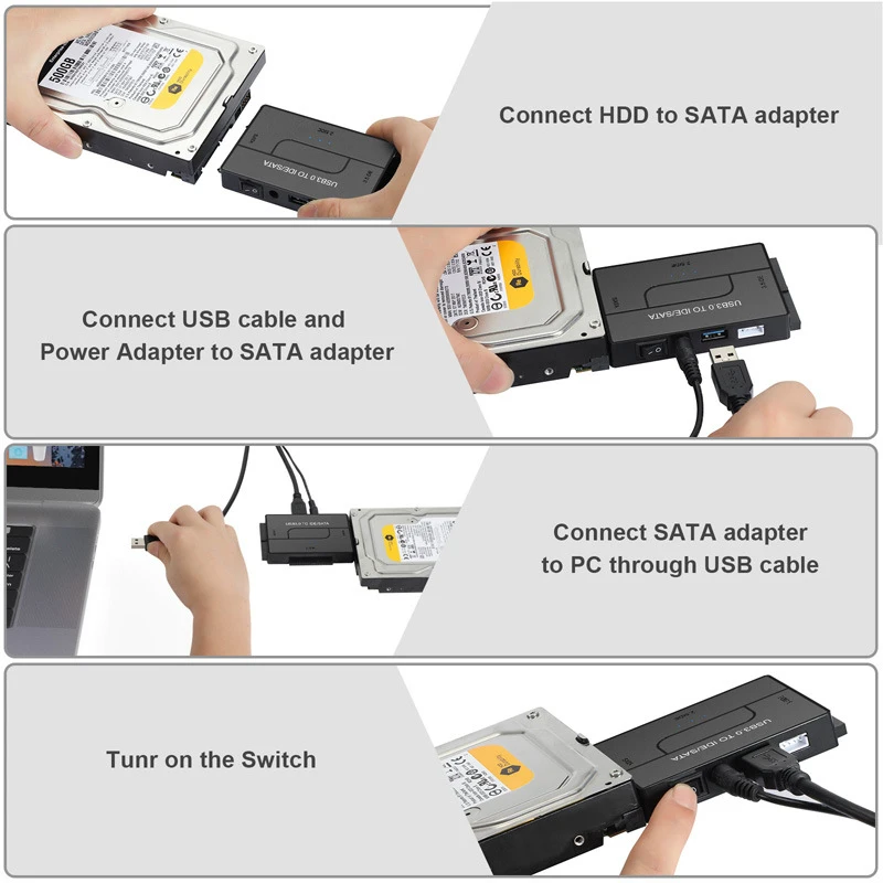 USB 어댑터 지원 플러그 앤 플레이 LED USB 3.0 15.30x11.10x5.20 컴퓨터 액세서리 전송 컨버터, 간단한 USB to Sata/ide
