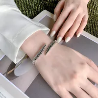 Thai Silver Vintage 925 Sterling Silver Feather Angel Wings Open Charm Bracelet & Bangles For Women Girl LB021 2