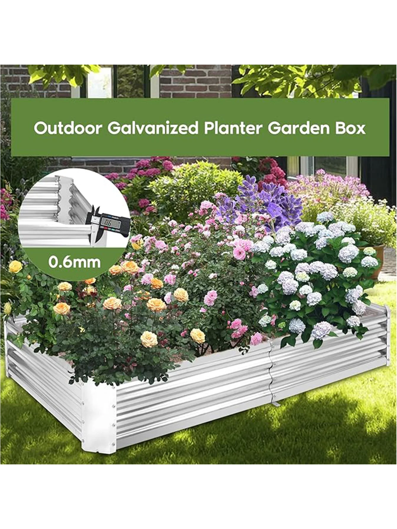 6 X 3 X 1 FT Galvanized Raised Garden Bed Covered Outdoor Metal Planter Box Greenhouse Kit 2 Roll-Up Doors