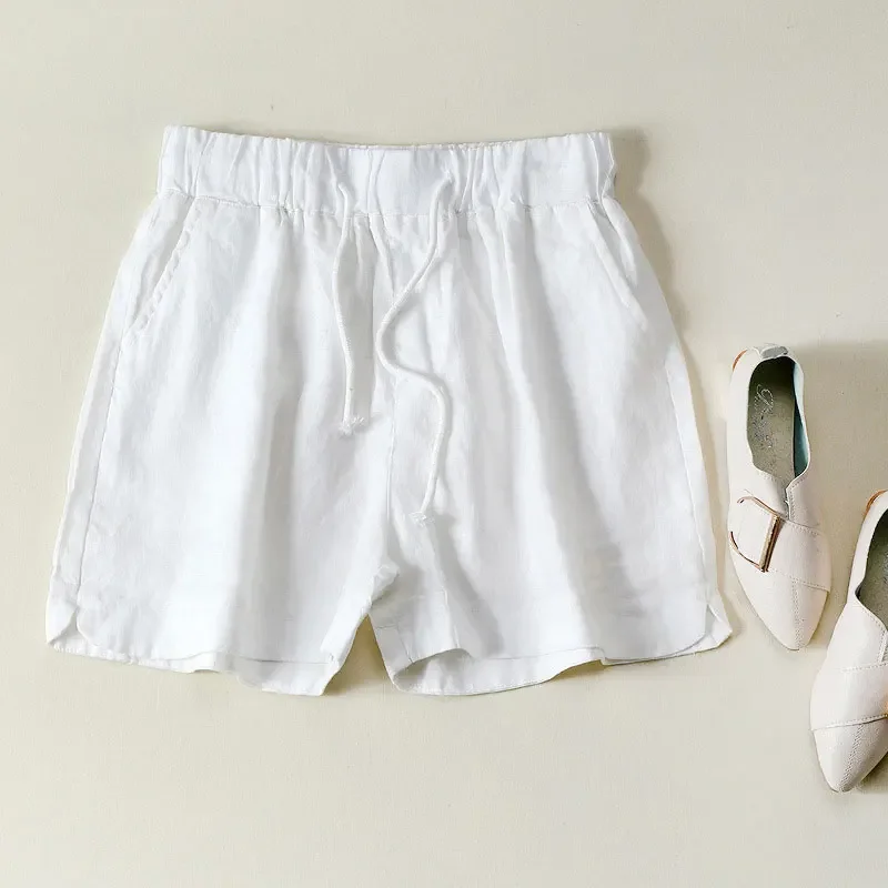 2023 Summer Women Shorts Elastic High Waist Solid Shorts Women Casual Loose Wide Leg Pants Femme Cotton And Linen Shorts Vintage