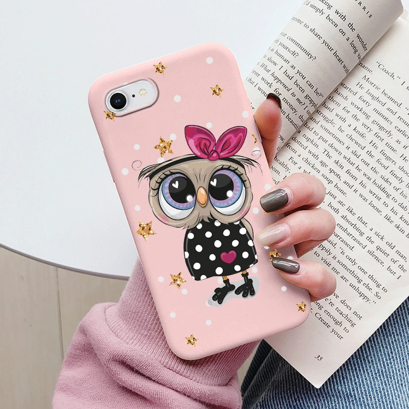 Floral Silicone Phone Case with Cute Cat & Bear Design - Soft Protective Back Cover
