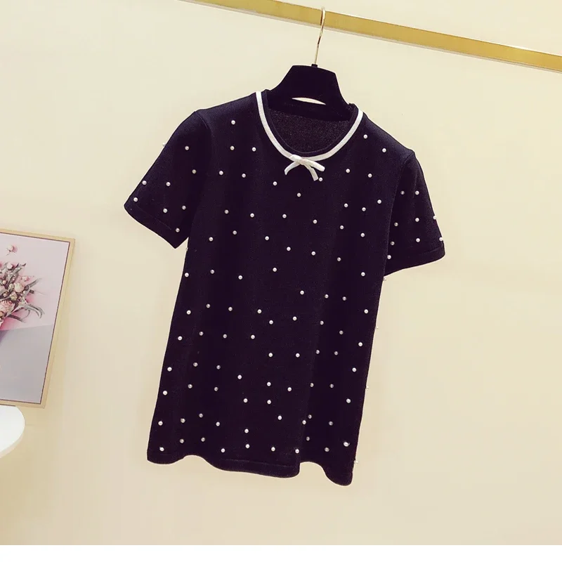 

2021 summer new ice silk stretch short-sleeved knitted T-shirt women white