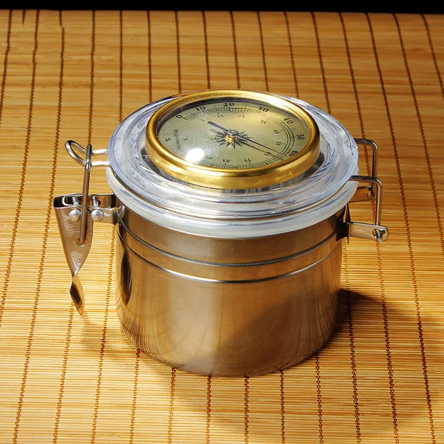 High Quality Cigarette/cigar Moisturizer with Hygrometer Stainless Steel Coffee Bean Storage Jar Send Moisturizing Tablets_voghion.com