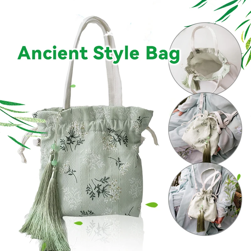 

Chinese Traditional Hanfu Bag Antique Literary Style Hanfu Bag Purse Tassel Wallet Women Bamboo Pattern Embroidery Handbag