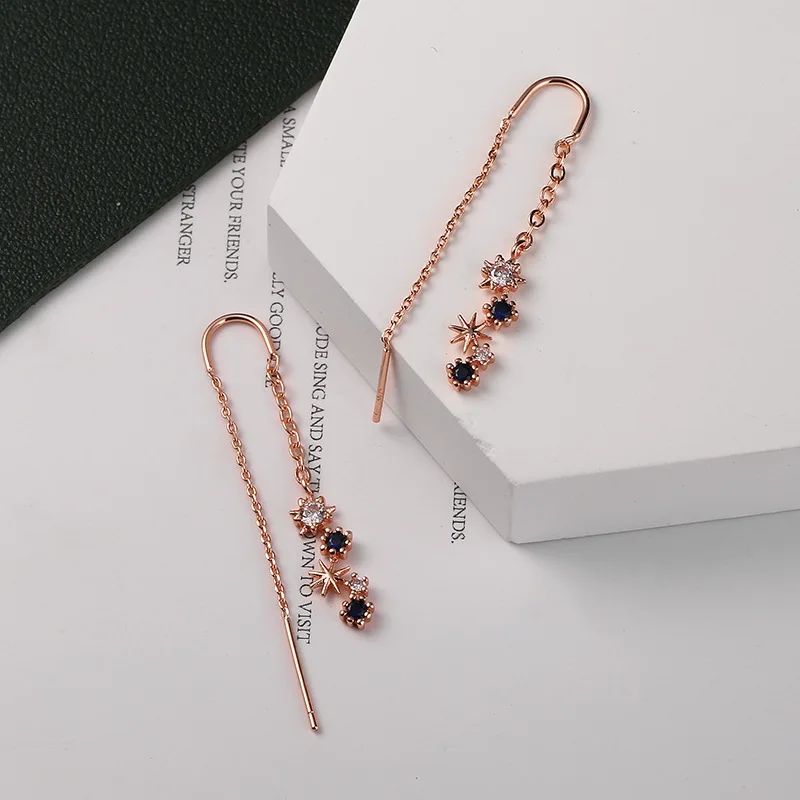 Drop Earrings Asymmetrical Blue Starry Star Female Dazzling Micro-inlaid Zircon U-shaped Fashion Jewelry