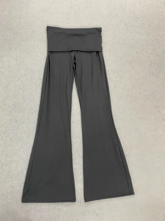 Vintage Kontrast-Faltenbund Bootcut-Hose, Damen Slim Fit Schwarze Schlaghose Dehnbare Lässige Y2K Streetwear Hose – Detail 4