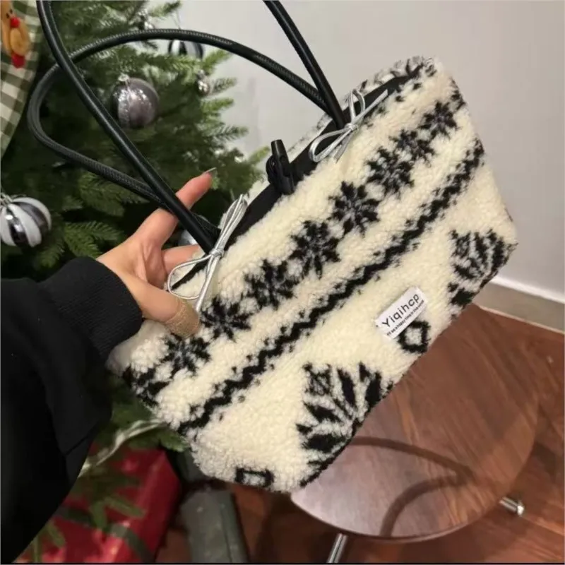 JIAERDI Plush Y2k Shoulder Underarm Bag Women 2025 New Versatile Snowflake Handbag Purse Female Harajuku Aesthetic Bags Wallet