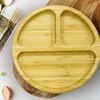 Bamboo baby plate environmental non-slip plate large three grid plate with silicone suction cup 5