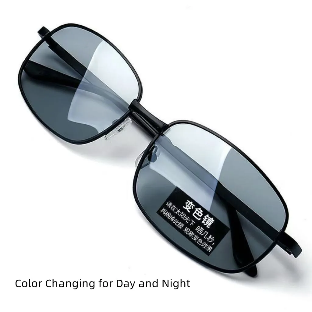 Photochrome Sonnenbrille Leichter Quadratischer Metallrahmen Brille für Tag und Nacht Ergonomische Polarisierte Sonnenbrille – Detail 6