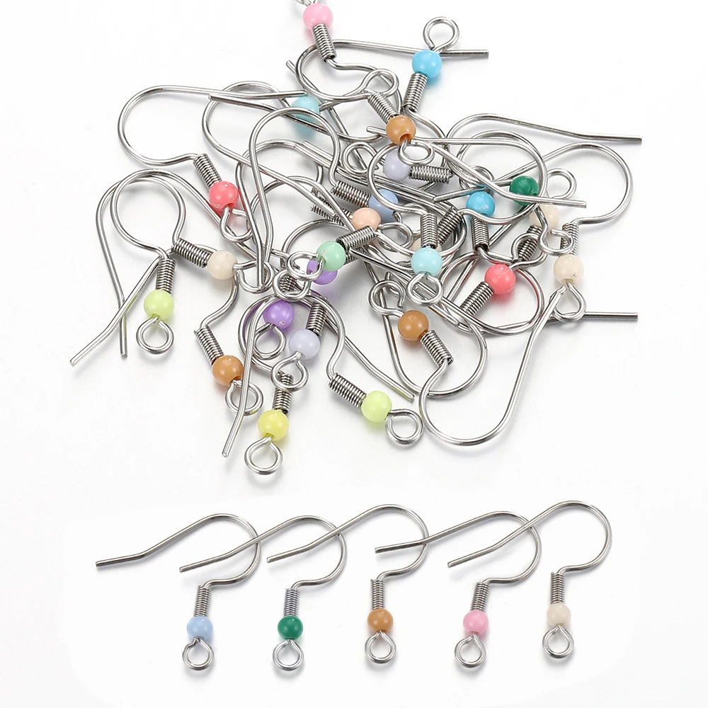 50pcs Stainless Steel Colorful Beads Earrings Hooks for DIY Jewelry Making Wholesale