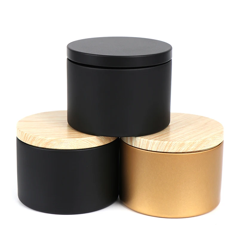 1PC Candle Making Tinplate Empty Storage Jars Wood Grain Lids Cosmetic Pot Tea Box Mini Solid Color Storage Box Gift