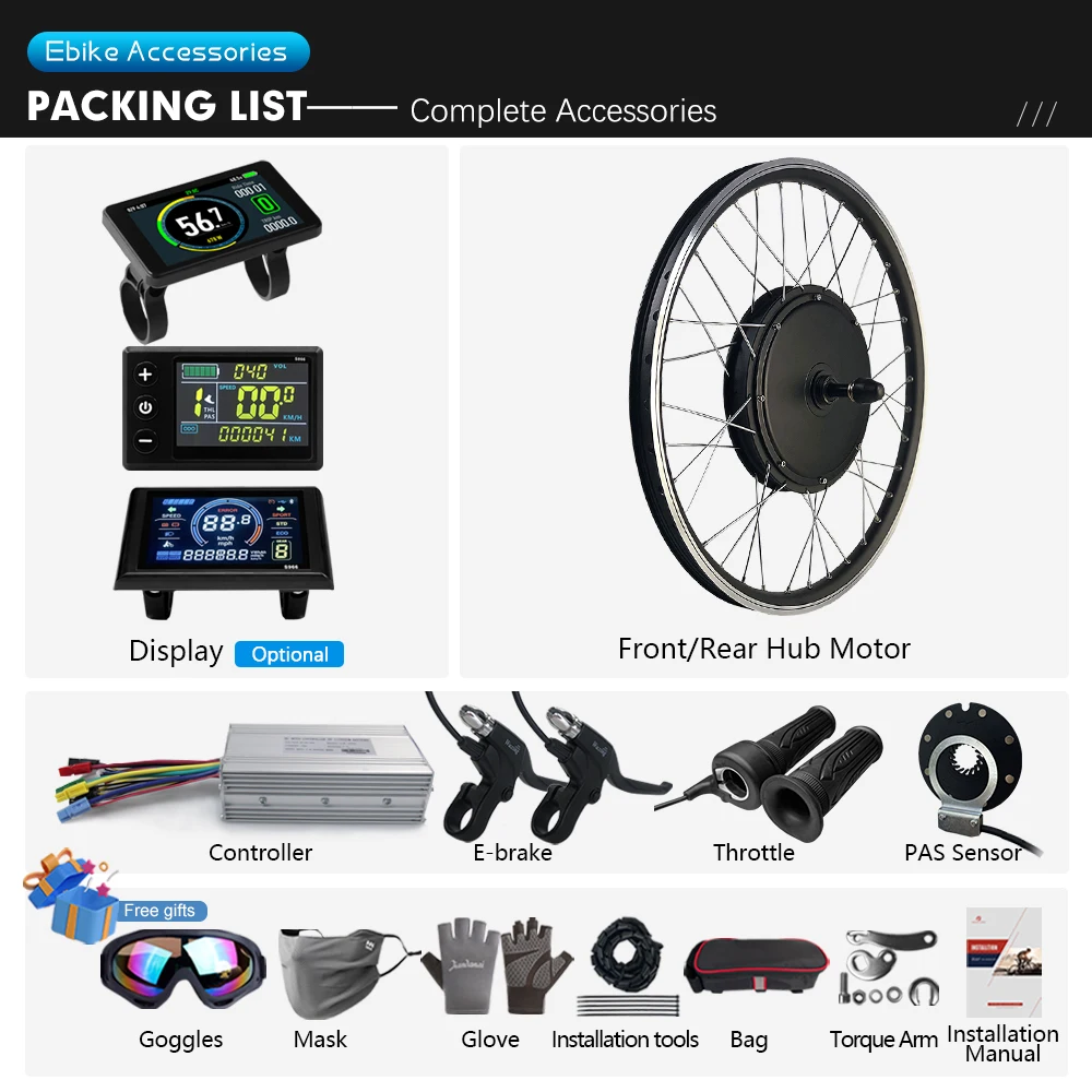 EBike Conversion Kit 36V 350W 500W 48V 1000W 1500W 2000W EBike Brushless Front Rear Hub Motor Bike Wheel kit bicicleta electrica, ebike motor kit