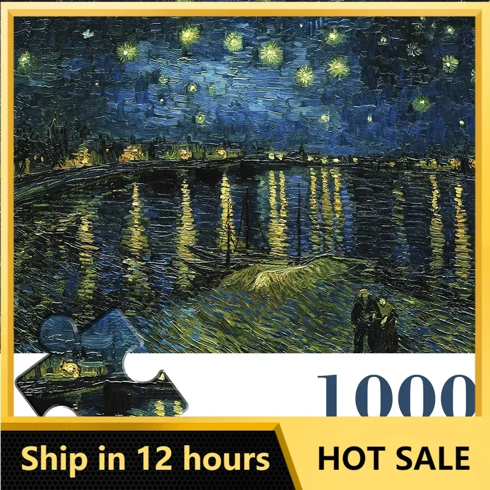 MaxRenard 50*70cm Jigsaw Puzzles 1000 Pieces for Adults Games Gifts Van Gogh Starry Night Over The Rhone Paper Art Puzzles Toys