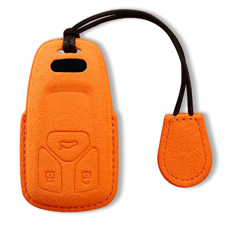 Premium Leather Suede Car Key Case Cover with Keychain Accessories