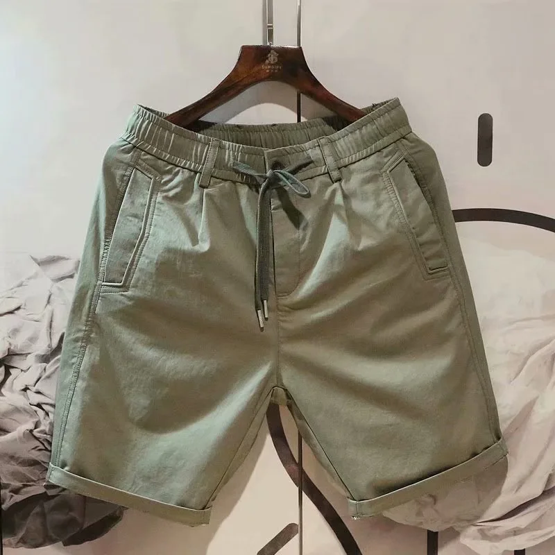New Men's Summer Casual Loose Cargo Shorts Solid Color Straight Mid Pants