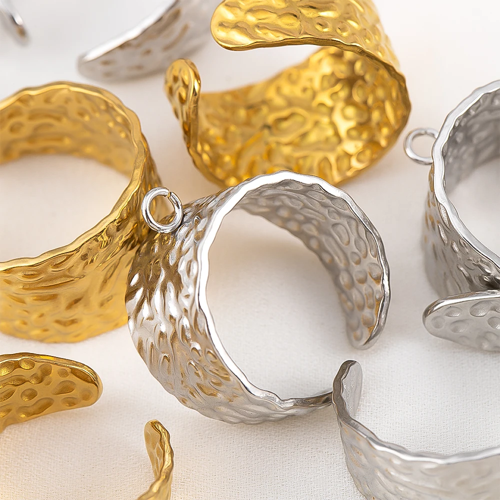 2er-Set Metallringe mit geprägter Hammerstruktur, breite, verstellbare Ringrohlinge, Schmuckherstellung DIY Fingerringe mit Öse – Detail 8