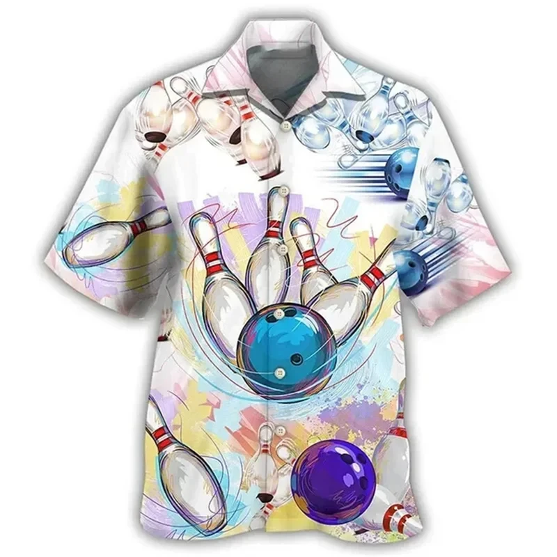 thumbnail image 1 of Blusa de manga corta de verano para playa, con estampado 3D, colorida, con botones de bolos, para hombre, camisa hawaiana, camisas de solapa de alta calidad para uso profesional, 1 of 5