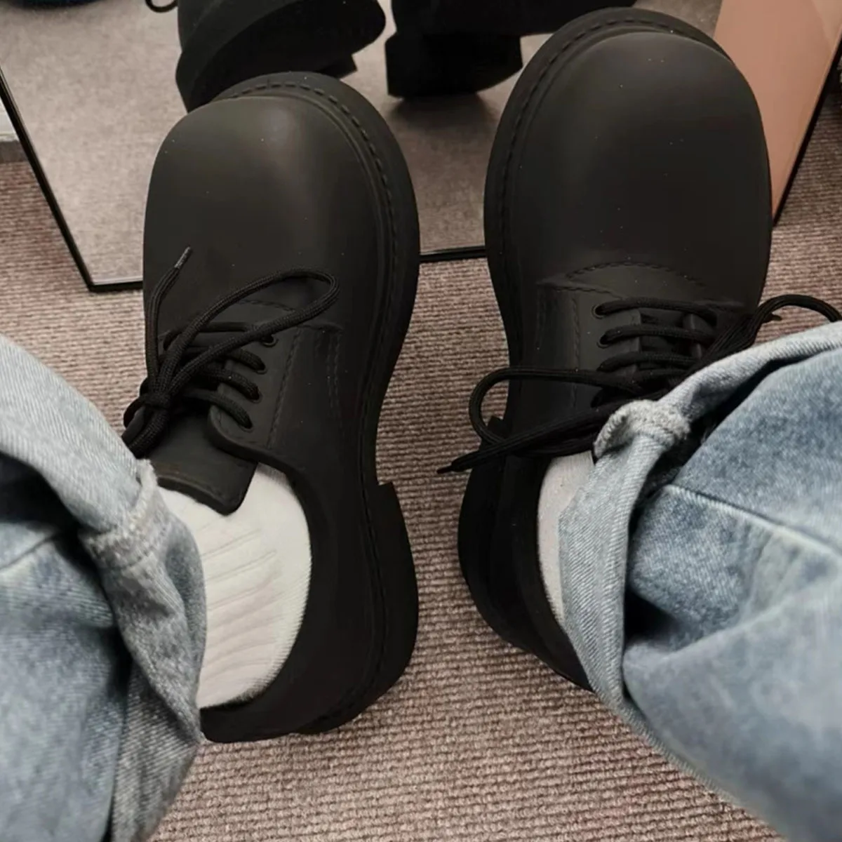 Platform Loafers for Men and Women Big Round Toe Chunky Loafers Women Shoes Lace Up Comfort Casual Fashion Business Work Shoes 2