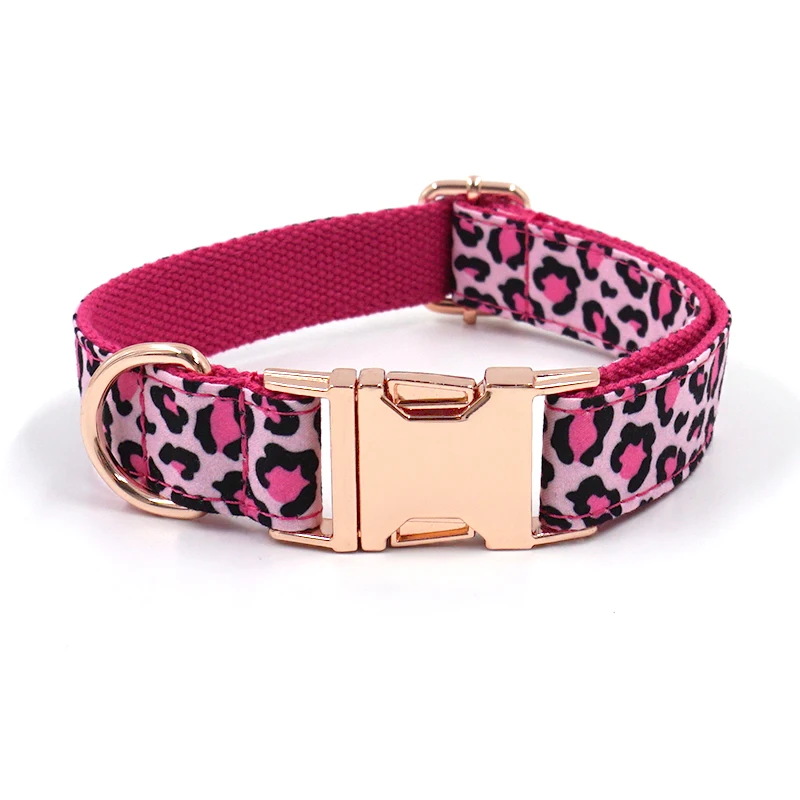 Pink Leopard Dog Harness For Girl Dogs Personalized Name Engraved Pet Collar with Safety Metal Buckles Bowtie Puppy Harness Set dog collar pet harness leash set pet harness set pet leash set