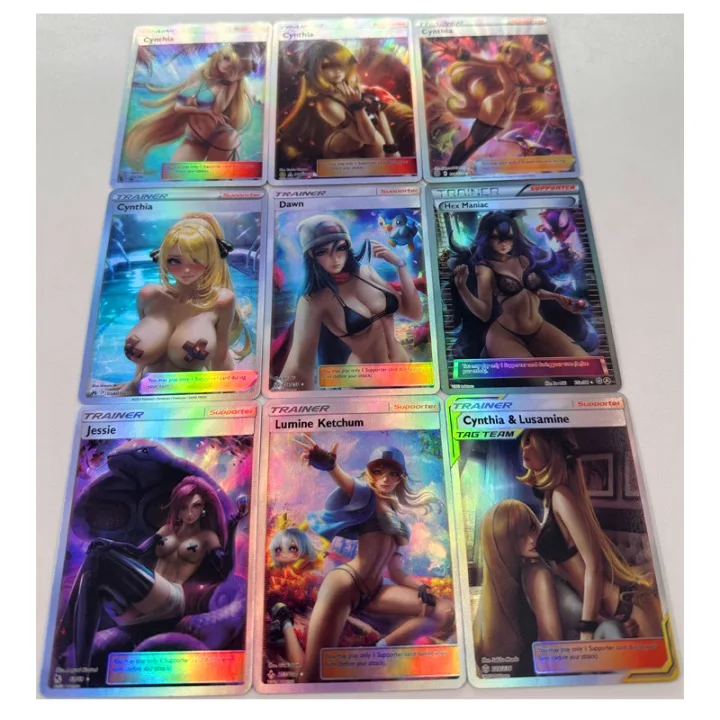 9Pcs/set Diy Self Made PTCG Trainer Cynthia Jessie ACG Refraction Flash Card Classic Game Anime Collection Cards Gift Toys