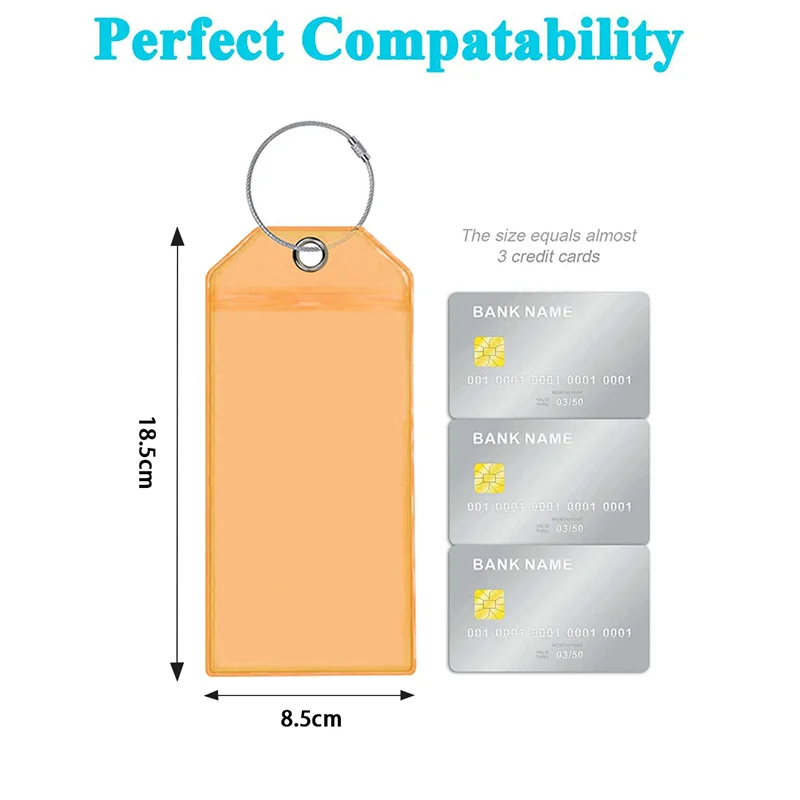 5pcs PVC Fluorescent Colorful Cruise Luggage Tag Holder Stainless Steel Wire Rope Key Chain Boarding Pass Travel Tag Card Cover