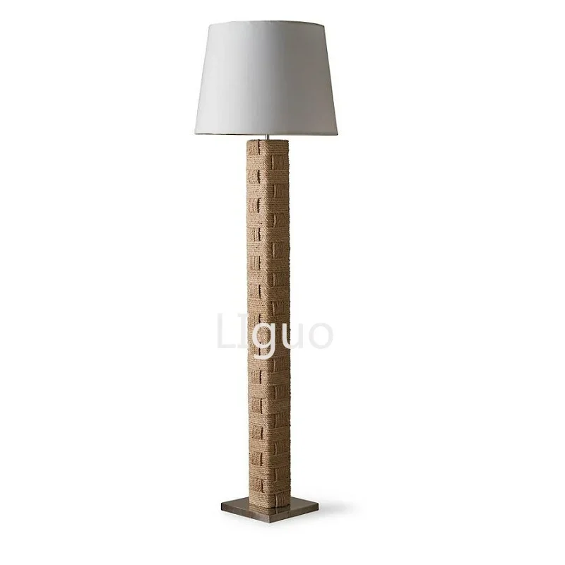 

American retro floor lamp hand-woven hemp rope fabric lampshade living room homestay decorative lamps