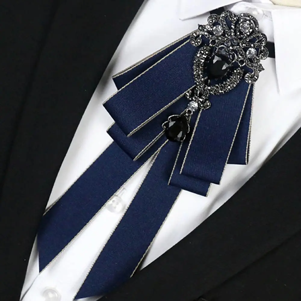 Luxuriöse schwarze Strass-Band-Fliege, modische Stoff-Stoffkunst, handgefertigte Kristall-Fliege, Band, Schleife, Brosche, Krawatte – Detail 10