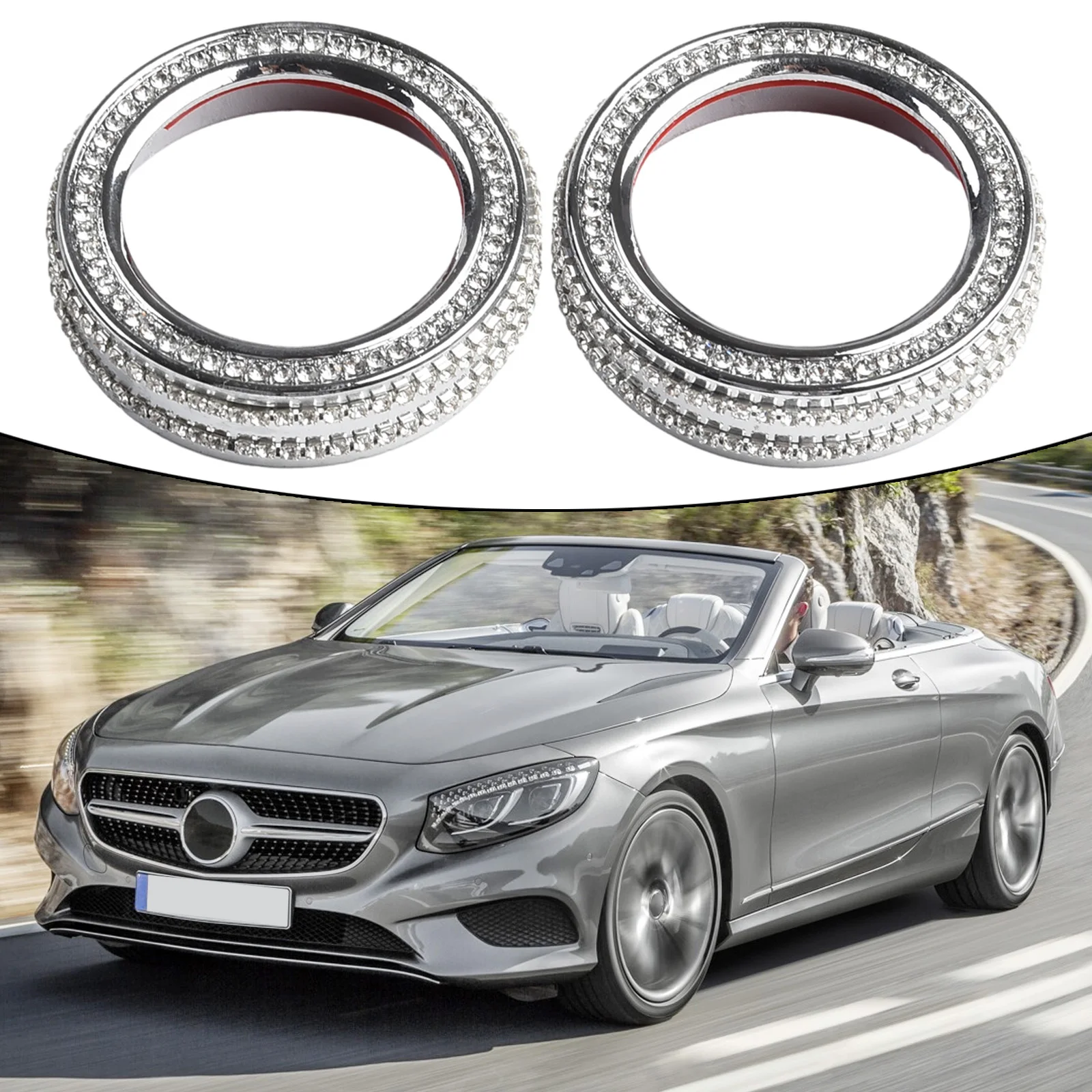 

2pcs Air Conditioning Volume Radio Button Knob Cover Metal+Rhinestone Decorative Ring For Mercedes For Benz A B Class GLA CLA