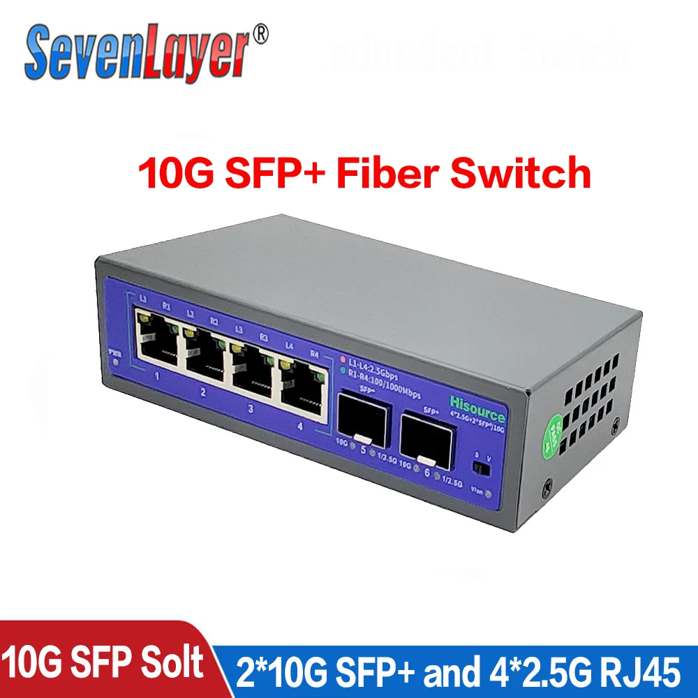 10G SFP+ fiber Switch 2.5Gbps Ethernet 4 Port 2500Mbps Network Switcher 2 Port 10G SFP+ Slot Hub Internet Splitter Plug and Play